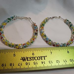 2.5 inch multicolored beaded hoop earrings